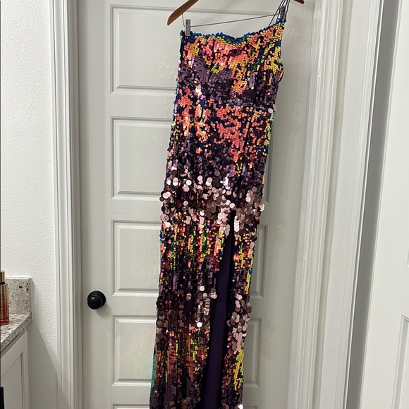 Sequin One Shoulder Dress - Multicolor - Picture 1 of 8